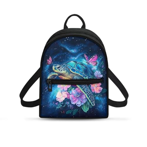Entornuest Turtle Flower Small Backpack for Women One Size Trendy Large Capacity Backpack Purse Lightweight Travel Bag Crossbody with Zipper Daypack for Travel Shopping