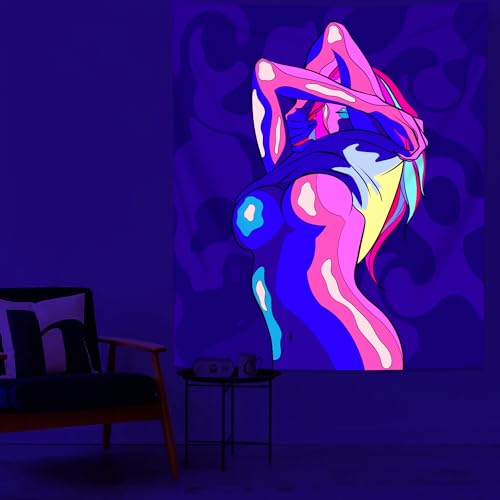 Qghot Anime Girl Tapestry Nude Women Sexy Tapestry Blacklight Sex Art Tapestry Wall Hanging Black Light Tapestries Uv Glow In The Dark Hot Girl Poster For Adults Room Bedroom Dorm Wall Decor 60X50In thumb #6