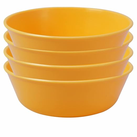 Plastic Prime Sigma 500 Unbreakable BPA Free Plastic Bowl Set for Cereal, Salad, Rice, Soup, Pasta, Snack Bowl, Microwave Safe, Dishwasher Safe, 4 Pcs, 450 ml, Yellow Color