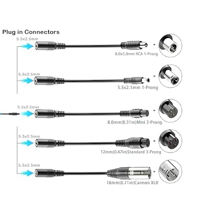 Qoovi 5 in 1 Universal Charger Plugs for Electric Scooter Chargers Connector (5.5x2.5mm),Cable 8.0mm RCA,0.31in&0.47in 3-Prong, 12mm Cannon XLR,for ninebot/gotrax/Razor/Voyage/Jetson and Most Device