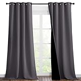 NICETOWN Grey Full Shade Curtain Panels, Pair of Thermal Insulated & Energy Efficiency Blackout Curtains for Living Room Windows, Lined Silky Performance Window Dressing (46' Wide x 90' Long, Gray)