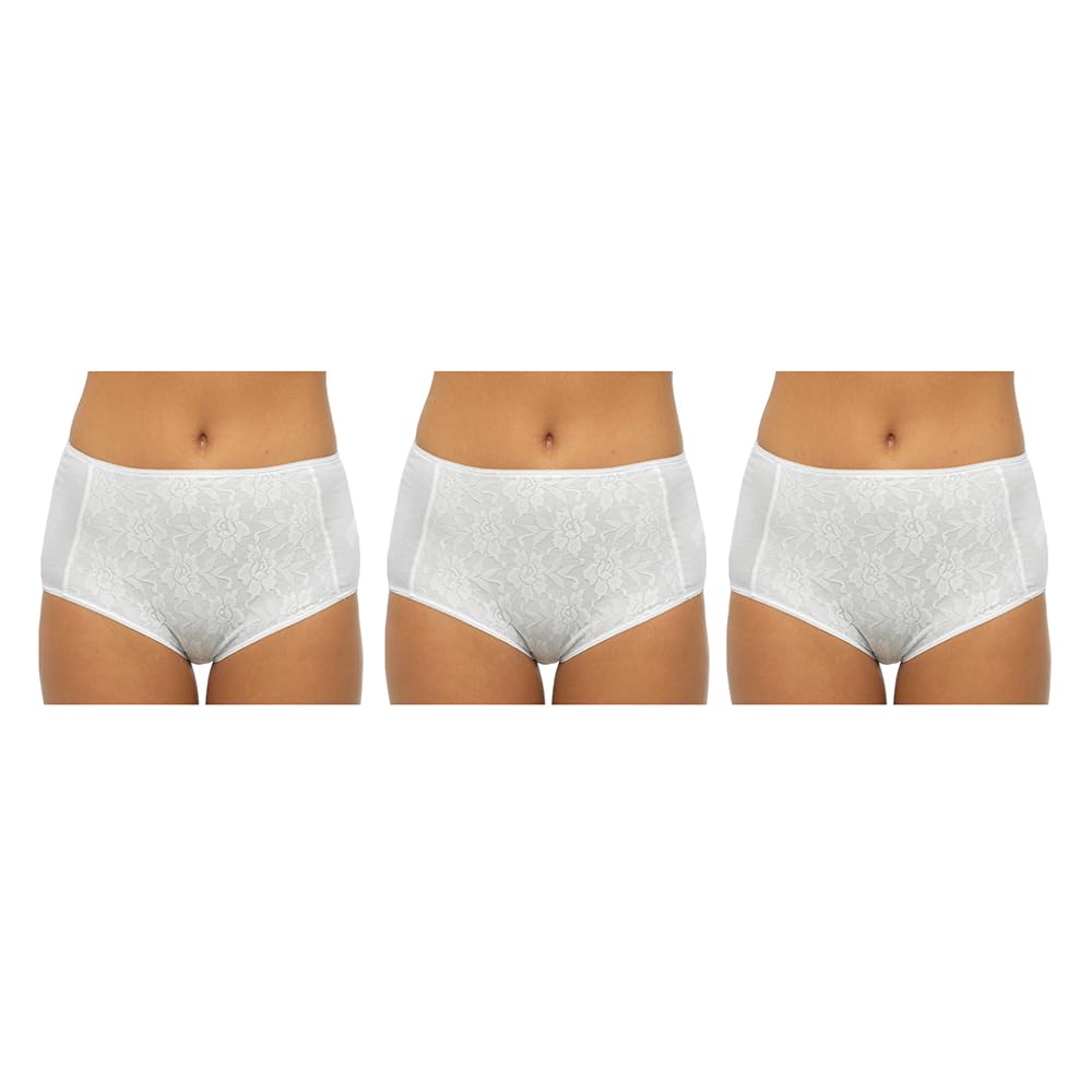 Undercover Ladies 3 Pack Lace Front Briefs BR753 White 14