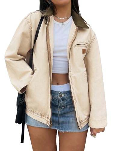 EMMIOL Barn Jean Jacket for Women Cropped Zip Up Denim Jackets