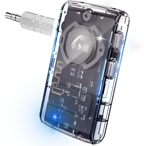 Rekovan Aux Bluetooth 5.3 Car Adapter, Wireless Audio Receiver for Home Stereo/Car Audio/Speakers/Wired Headphones, [Stronger Connection], 20H Battery Life, Hands-Free Call, Noise Cancelling