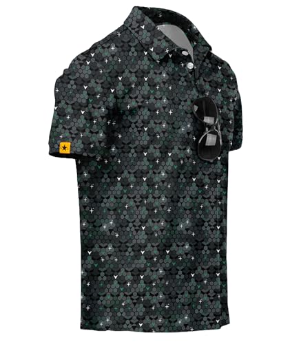 Image of ZITY Mens Golf Polo Shirts Short Sleeve UPF 50+ Performance Moisture Wicking Print Pattern Casual Collared Golf Shirt for Men