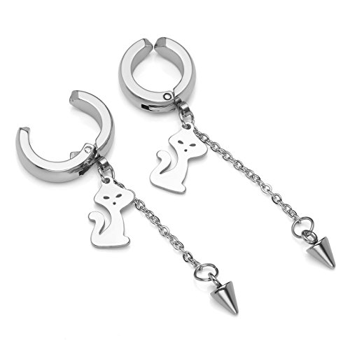 Piercingj 2-6Pcs Stainless Steel Silvery Clip On Earrings Hoop Huggie Stud Earrings Cat Triangle Cross Dangle Earrings Non-Piercing #TOP2