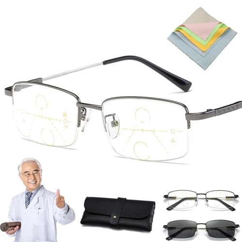 Outfany Intellireaders, Uv Color Changing Glasses, Titanium Progressive Far and Near Dual-Use Reading Glasses (2.5,Black)