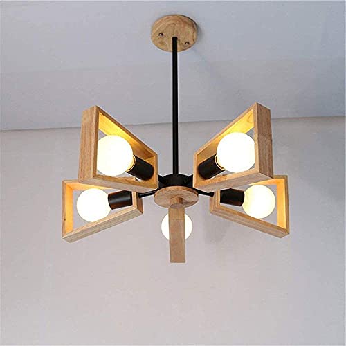 Lámpara de araña nórdica de madera con 5 luces E27 para techo de dormitorio y comedor 5