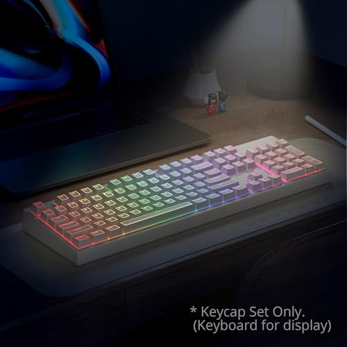 Image of Guffercty kred 142 Key White Keyboard Keycap Set, Cherry Profile PBT Shine Through Translucent Characters Compatible with MX Switches(Ray Edge White)