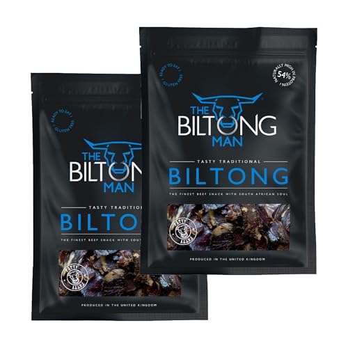 The Biltong Man Tasty Traditional Fatty Beef Biltong - High-Protein Dried Beef Snack, 1kg (2 x 500g)