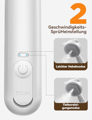 FEELNEEDY Katzenbürste mit Dampf, Furminator Katze mit Auslöseknopf Wassertank, Dampfbürste Katze für Langhaar/Kurzhaar Hunde Katz, USB aufladbar, Zwei-Geschwindigkeits-Sprühfunktion