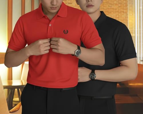 Image of MACK JONNEY Men's Solid Polo T-Shirt | Premium Cotton Blend | Regular Fit | Short Sleeve | Collared Casual Wear|Pack of 2 -MJ-157