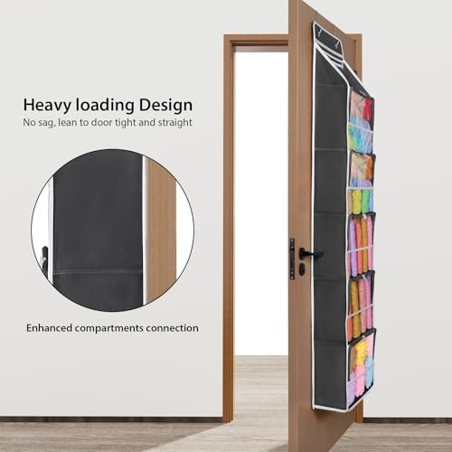 Image of Univivi Hanging Yarn Storage Organizer with 6 Zipper Closure Compartments, Large Capacity Knitting Organizer Storage, Over The Door Hanging Yarn Holder for Knitting Needles, Crochet Hooks (Dark Grey)