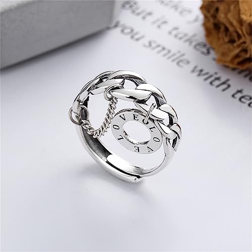 Bague chaîne coréenne argent S925 avec message LOVE cadeau idéal