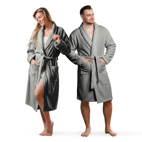 Mon Chateau Fireside Flannel Robe Cozy Loungewear with Classic Fashion Stripes Bathrobe for Men & Women Soft & Warm for Relaxation or Everyday Comfort Silver Horizon Stripe