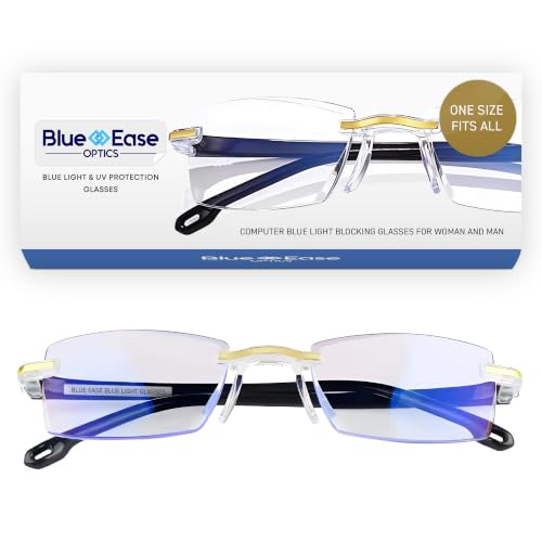 Blue Ease Optics Glasses for Women and Men Blue Light Blocking Glasses Blueease Rimless Computer Screen Eyewear Anti-Glare Slim Vision Lens Eyeglasses Gaming Night Driving Use with Travel Case