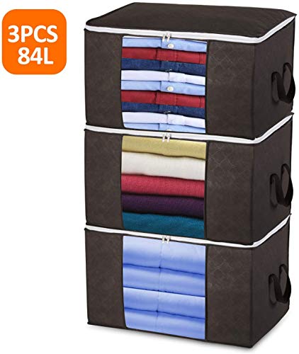 LWJ Large Clothes Storage Bags with Zips, 3 PCS Duvet Storage Bag King Size, Thick Breathable Fabric Underbed Storage Bags with Clear Windows, Clothing Storage Bags for Bedding, Quilt, Blanke.