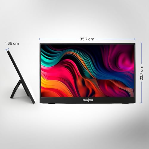 Image of FRONTECH 15.6″ Portable LED Monitor, Full HD IPS Display, 10000mAh Rechargeable Battery, Dual Type-C & Mini HDMI, Built-in Speakers, 180 Stand, Works with Laptop /PS5 /Switch /Phone (MON-0023P)