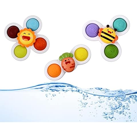 3 Pieces Spinner Toys with Suction Cup, Spinning Bath Toys for Toddles, Sensory Toys for Baby, Suction Cup Highchair Toys, Bathtub Toys for 1 2 3 Years Children & Kids Boys and Girls Cover