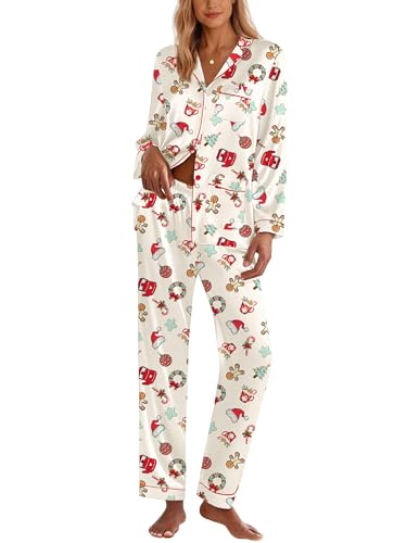 Image of Ekouaer Pajamas for Women Silk Satin Button Down Long Sleeve Pajama Sets