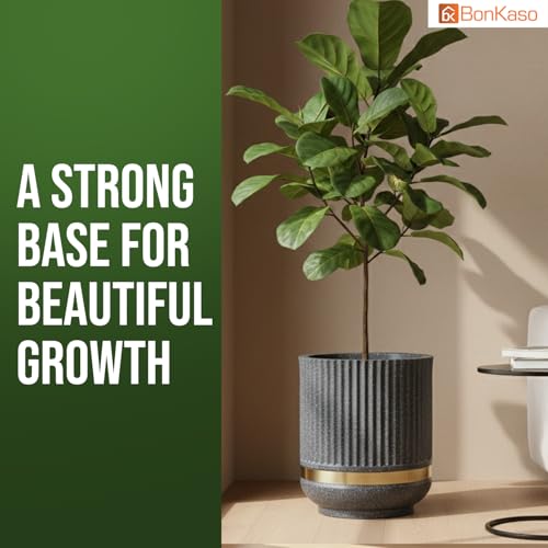 Image of BonKaso 14 Inch Tower Plant Pot for Indoor & Outdoor | Modern Lightweight Polymer Planter | Weather, UV & Frost Resistant | Ideal for Living Room, Balcony, Office & Nursery (Dark Grey)
