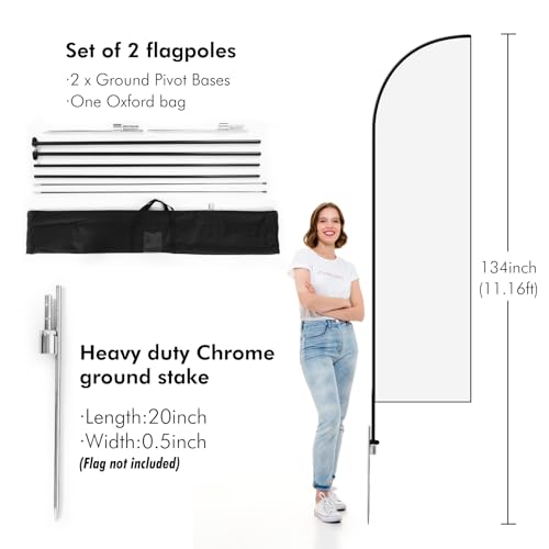 uyoyous 2 Packs Garden Flag Pole Holder Business Advertising Flag Pole Kit,11.16 Feet Flagpole Flag, Hardware Pole Kits with Ground Spikes with Portable Travel Bag Without Flag - Thumbnail 2