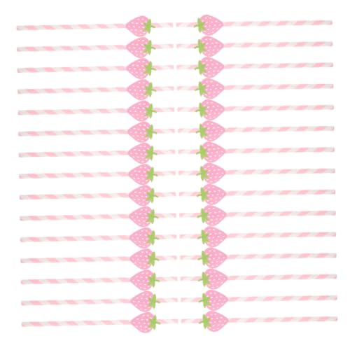 50 pitillos de papel con diseño de fresas rosa miniatura 1