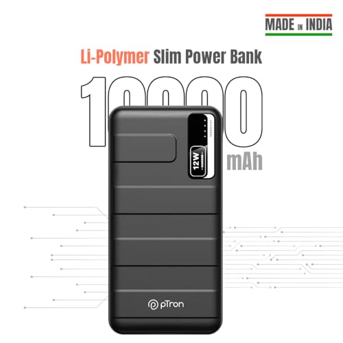 pTron Newly Launched Dynamo Nitro 10000mAh 12W Power Bank, Dual USB Charging Ports, 2 Input Ports Type-C & Micro USB, Made in India, Multiple Layers of Protection & BIS Certified (Black) 2 41DH+Kj9U L