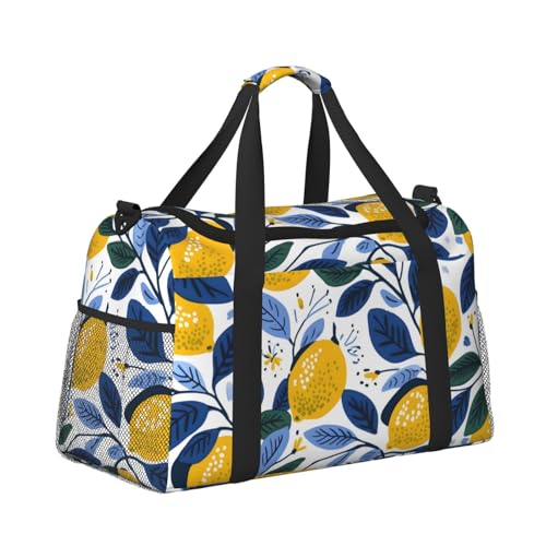 Lemon Blue Leaf Branch Duffle Bag Foldable Travel Tote Bag Carry On Large Weekender Overnight Bags Waterproof Gym Bag For Women Men