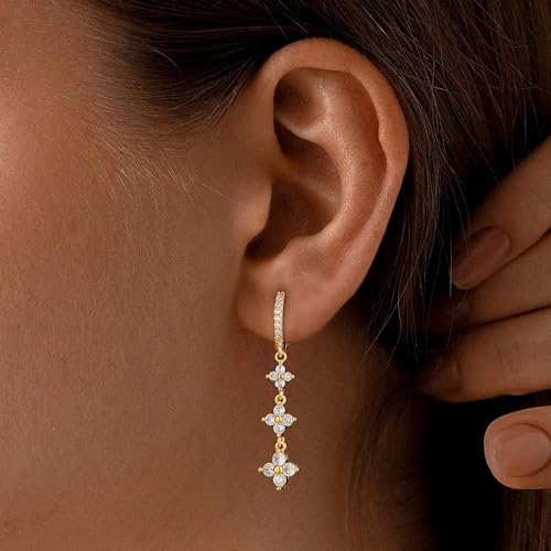Dangle Earrings For Women Trendy 14K Gold Plated Drop Silver Long Dangling Dainty CZ Simple Hanging Jewelry2