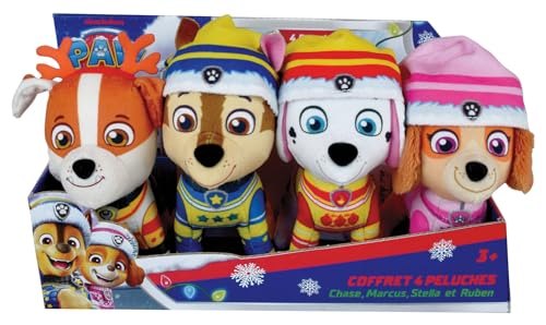 Peluche Paw Patrol Chase Marcus Ruben Stella Jemini Coffret 4 doudous 12 cm