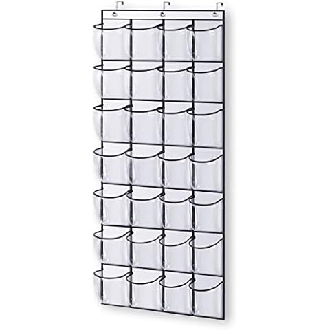 KEETDY 28 Large Clear Over The Door Shoe Rack with Crystal Pockets Hanging Shoe Organizer Storage Shoe Holder for Closet Hanger, White Cover