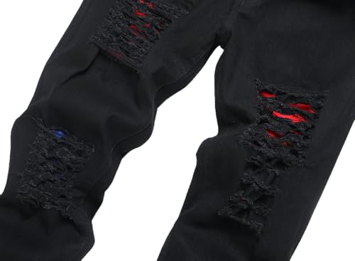 Image of Men's Ripped Slim Fit Jeans Straight Leg Denim Pants