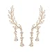 Chichinside CZ Crystal Leaves Ear Cuffs Climber Earrings Sweep up Ear Wrap Pins 1 Pair (Gold-Plated-Base)