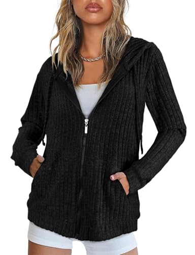 Flikity Women's Cardigans Size 20-22, Ladies Oversized Hoodie Zip Up Jackets for Women UK Solid Sweatshirts Winter Coats Women Plus Size Hoodie with Pockets Black XXL