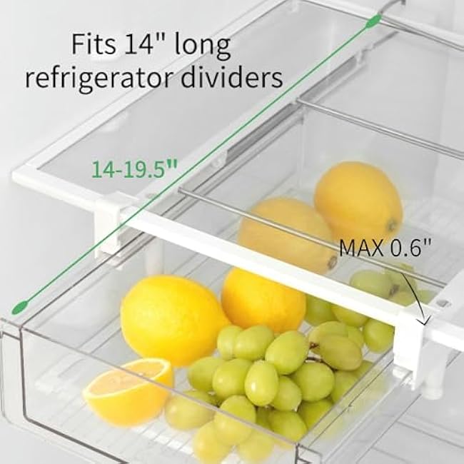 vacane Upgraded Refrigerator Drawers Organizer - Pull Out Fridge Bins with Handle, Extra-Long 19.5 Stretchable and Deep Storage