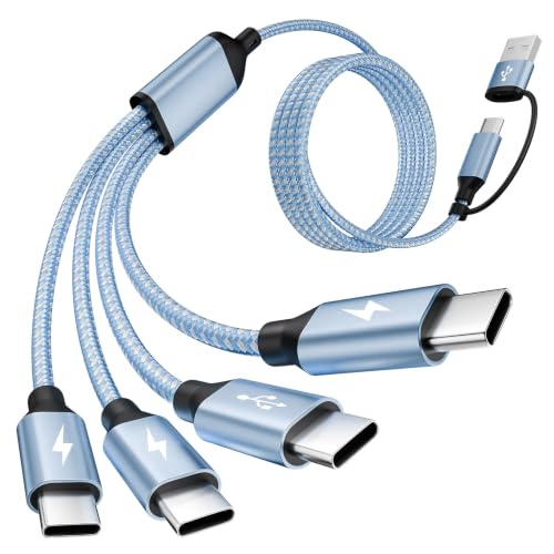 USB C Splitter Multi Charging Cable,USB A/C to USB C Charging Cord,USB C to USB C Cable,4 in 2 Multi Charger Cord with 4 Type-C Connectors Compatible with iPhone16/15/Cell Phones Tablets,Blue