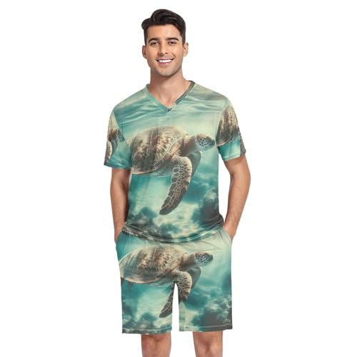 Pajama Set for Men, Short Sleeve Summer Sleepwear Comfortable Loungewear, S-XXL