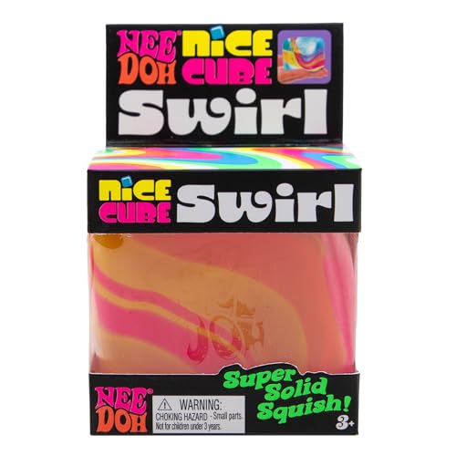 Image of Schylling NeeDoh Nice Cube Swirl - Sensory Toy with a Super Solid Squish - Unique, Swirling Color Blend - Ages 3 and Up - Orange; One Cube Per Pack