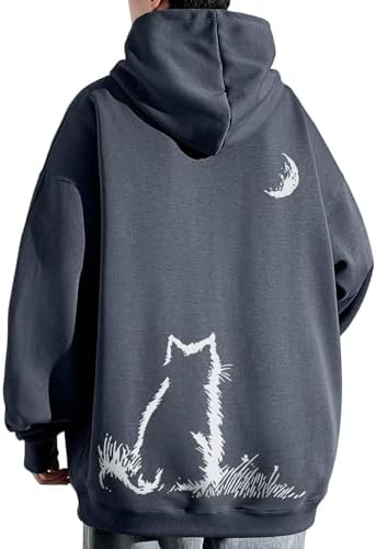 （11:00時点） [Bligo] メンズ 秋服 パーカー ねこ柄 無地 ファッション 人気 オーバーサイズ 快適 プルオーバー シンプル バックプリント かわいい カットソー ゆったり ロングtシャツ ドロップショルダー 春 夏 冬 Gray-2XL