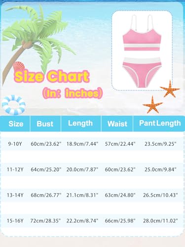 Image of Girl's 2 Piece Swimsuit Solid Spaghetti Strap Bikini Sets Beach Bathing Suit Swimwear for Teen Kids