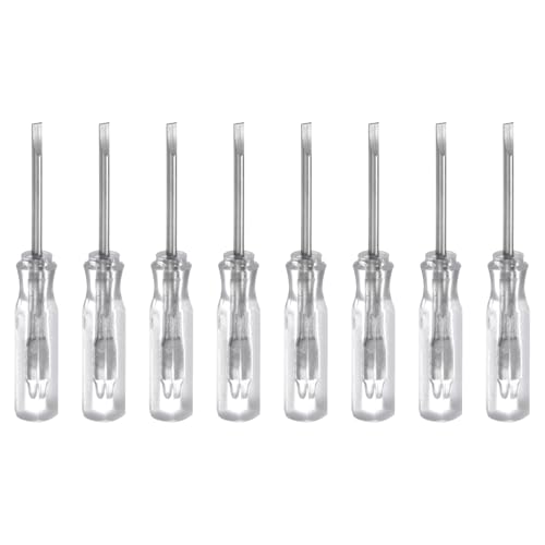 HARFINGTON 8Pcs SL1.5 Mini Slotted Screwdriver 1.5mm Magnetic Flat Head 45mm Length for Small Appliances Repairs, Transparent