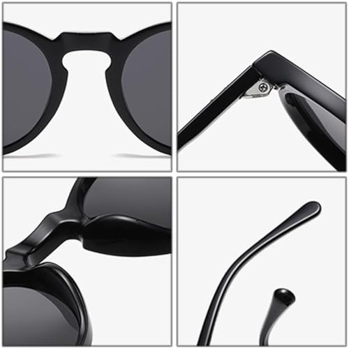 Lunettes de soleil rondes UV400 à rivets pour look rétro chic noir