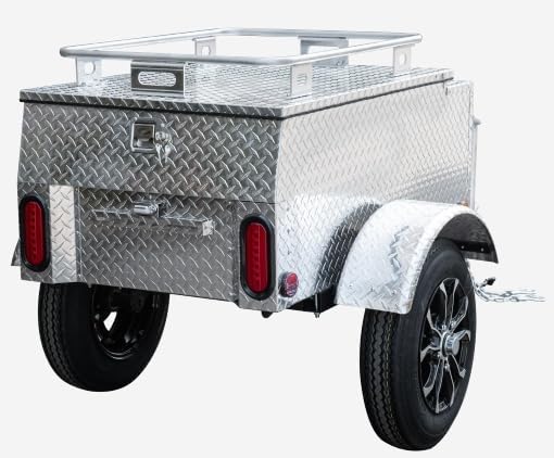 Aluminum Diamond Plate Enclosed Trailer, 59 x 30 x 28 inches, 800 lbs Capacity, Motorcycle Car Pull Behind