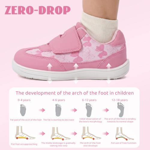 WateLves Toddler Little Kids Wide Shoes Girls Boys Barefoot Sneakers Zero Drop Walking Lightweight Non-Slip Shoes (Pink, 26) — view 6