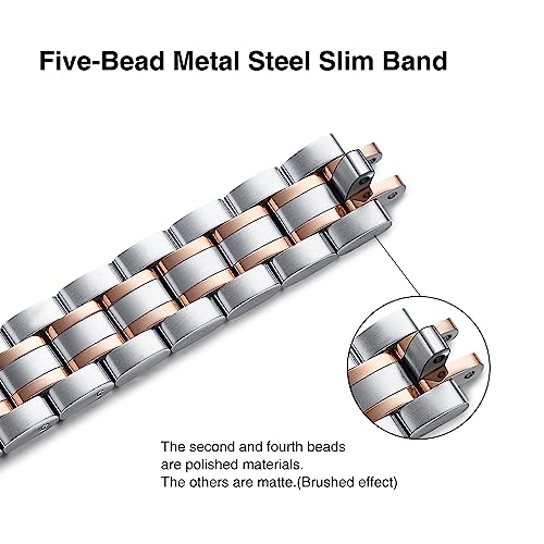 Image of STIROLL Thin Replacement Band Compatible for Apple Watch 49mm 46mm 45mm 44mm 42mm(Series 3 2 1), Stainless Steel Metal Wristband Women Men for iWatch Ultra SE Series 11 10 9 8 7 6 5 4, Silver Rose Gold(No Case)