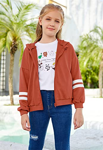 Lynwitkui Girls Zip Hoodie Sweatshirt Kids Casual Jacket With Pockets For 5-12 Years Orange Red #TOP1