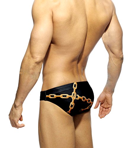 Mizok Men's Printed Swimming Briefs Sexy Low Rise Bikini Swimsuit Black,M #TOP2