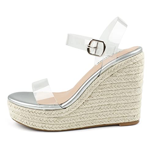 Image of JOY IN LOVE Womens Espadrilles Wedge Sandals Platform Heels Ankle Strap Open Toe Buckle Sandals