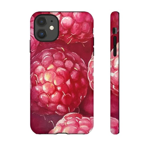 Coque rigide mate Aquarelle Framboises pour iPhone 11 rose